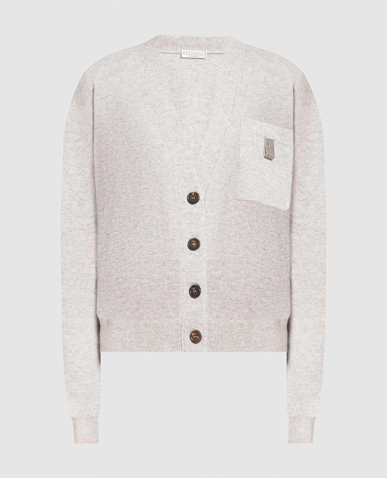 

Gray melange cashmere cardigan with monil chain Brunello Cucinelli, Серый