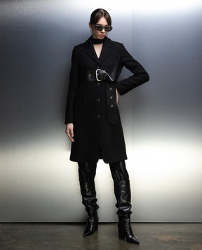 Off-White Black coat with a leather yoke OWER024F23FAB001