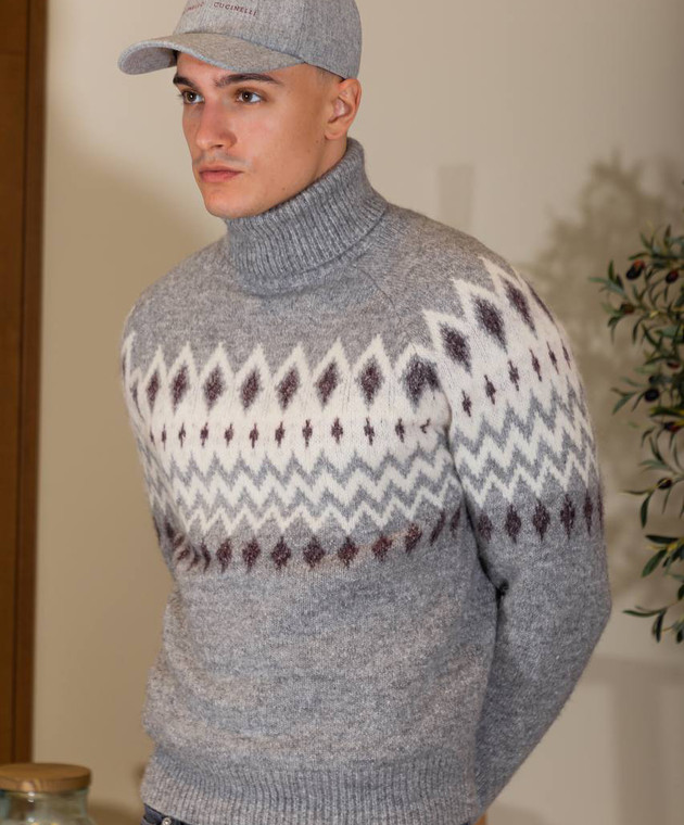 Brunello Cucinelli - Gray wool cap with logo print M038P9992