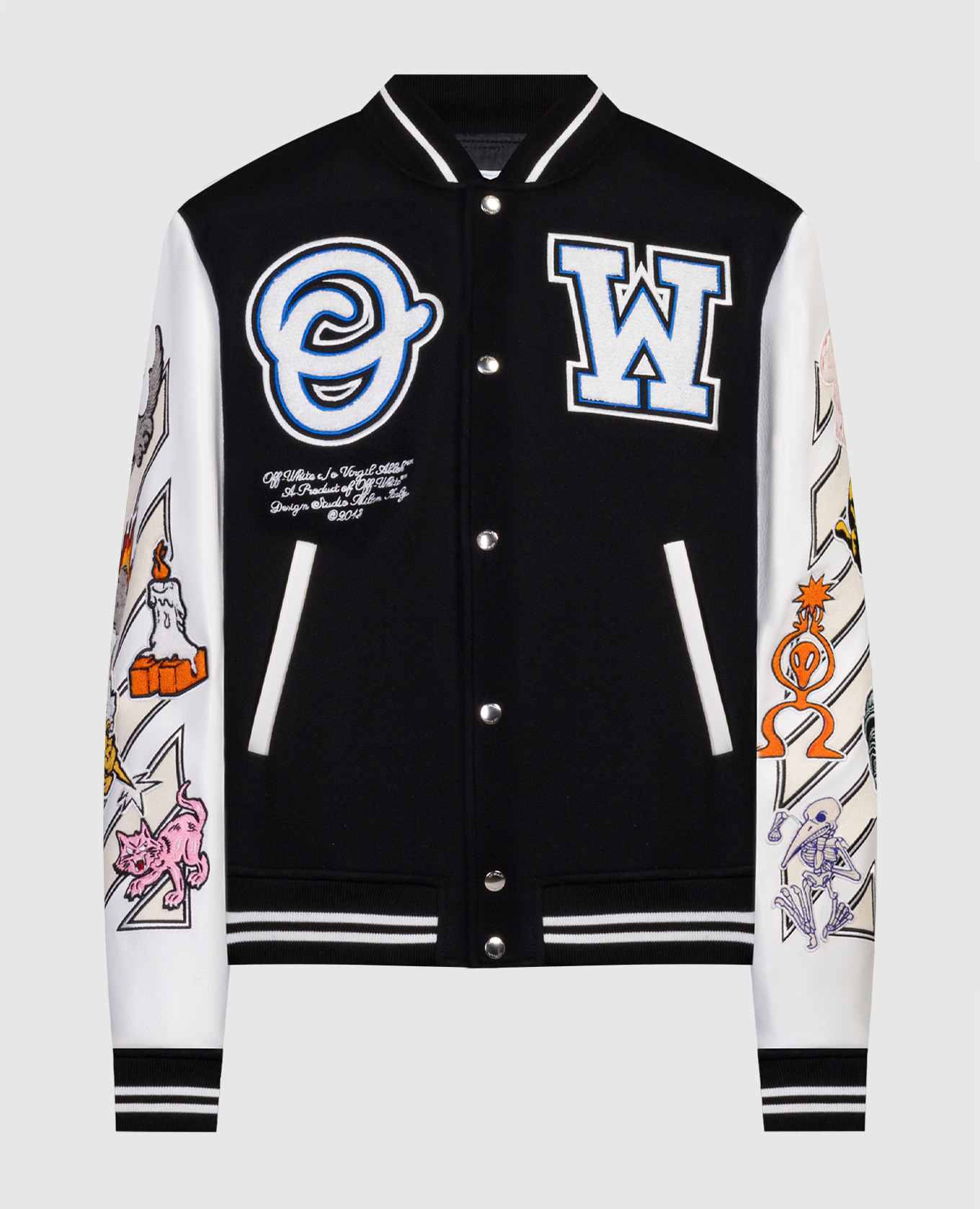 Black combo bomber jacket from logic with logo patches off-white