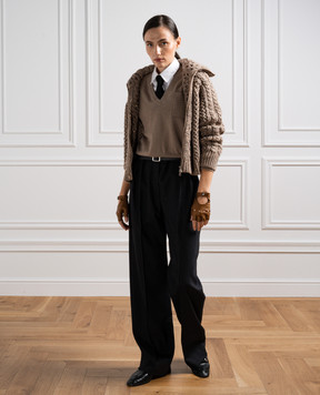 Brunello Cucinelli Brown cashmere pullover with monil chain M12186702