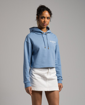 Balmain Blue hoodie with logo print CF1JP040BB01