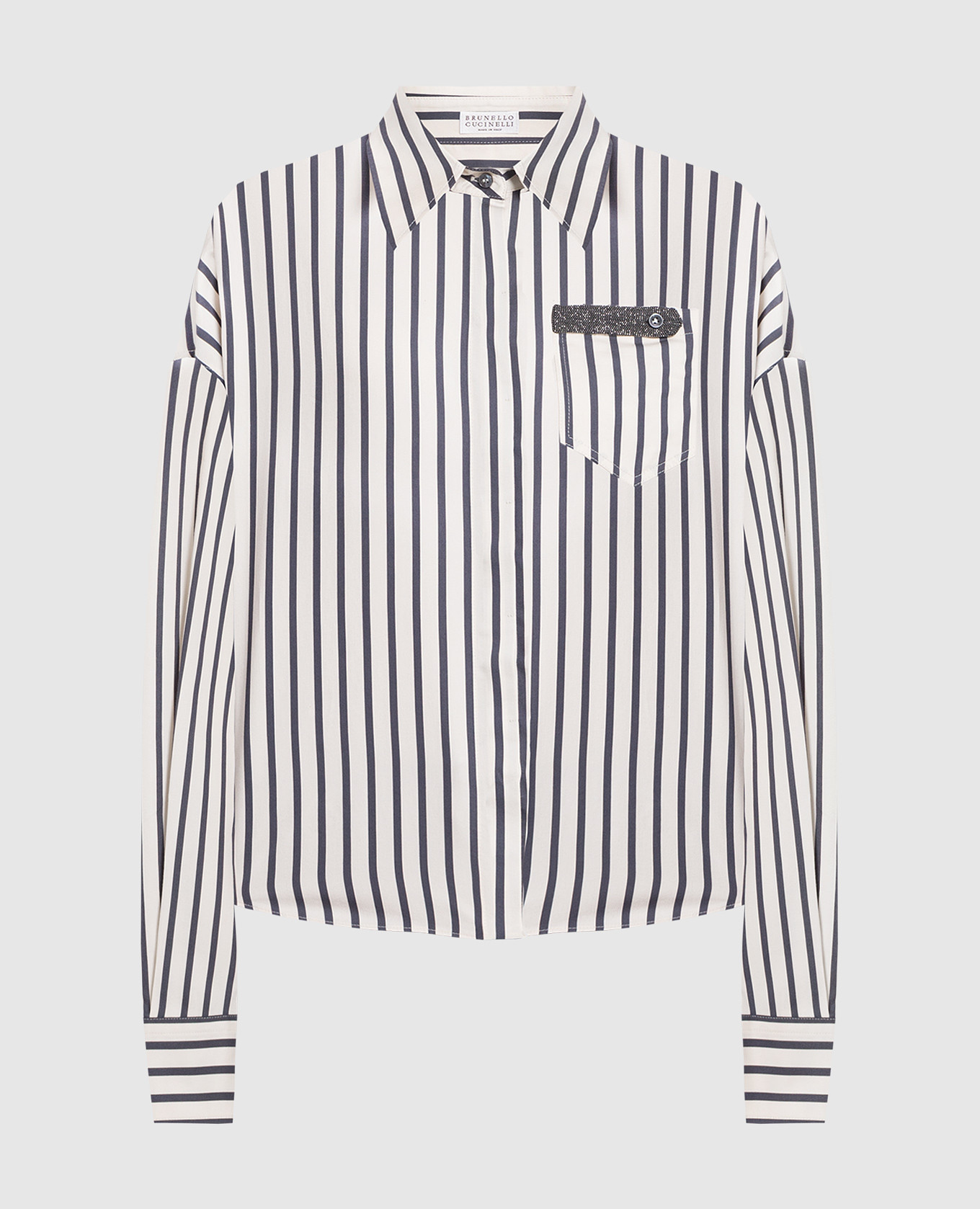 Beige striped shirt with monil chain brunello cucinelli