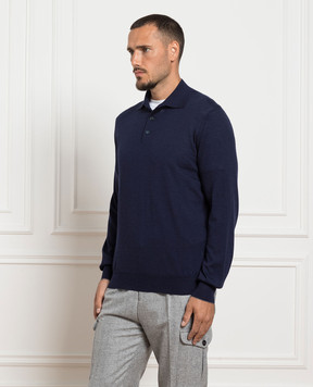 Brunello Cucinelli Blue wool and cashmere polo shirt M2400295