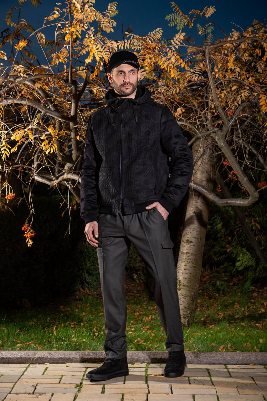 

Black combined cashmere and suede down jacket with branded embroidery Stefano Ricci