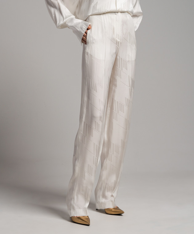 パンツ THE ATTICO SS24 White satin Jagger pant (242WCP43V053 043) The Attico - Jagger white logo print pants 242WCP43V053