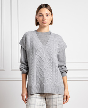 Ballantyne Gray melange vest made of wool in a textured pattern B1S1117W113
