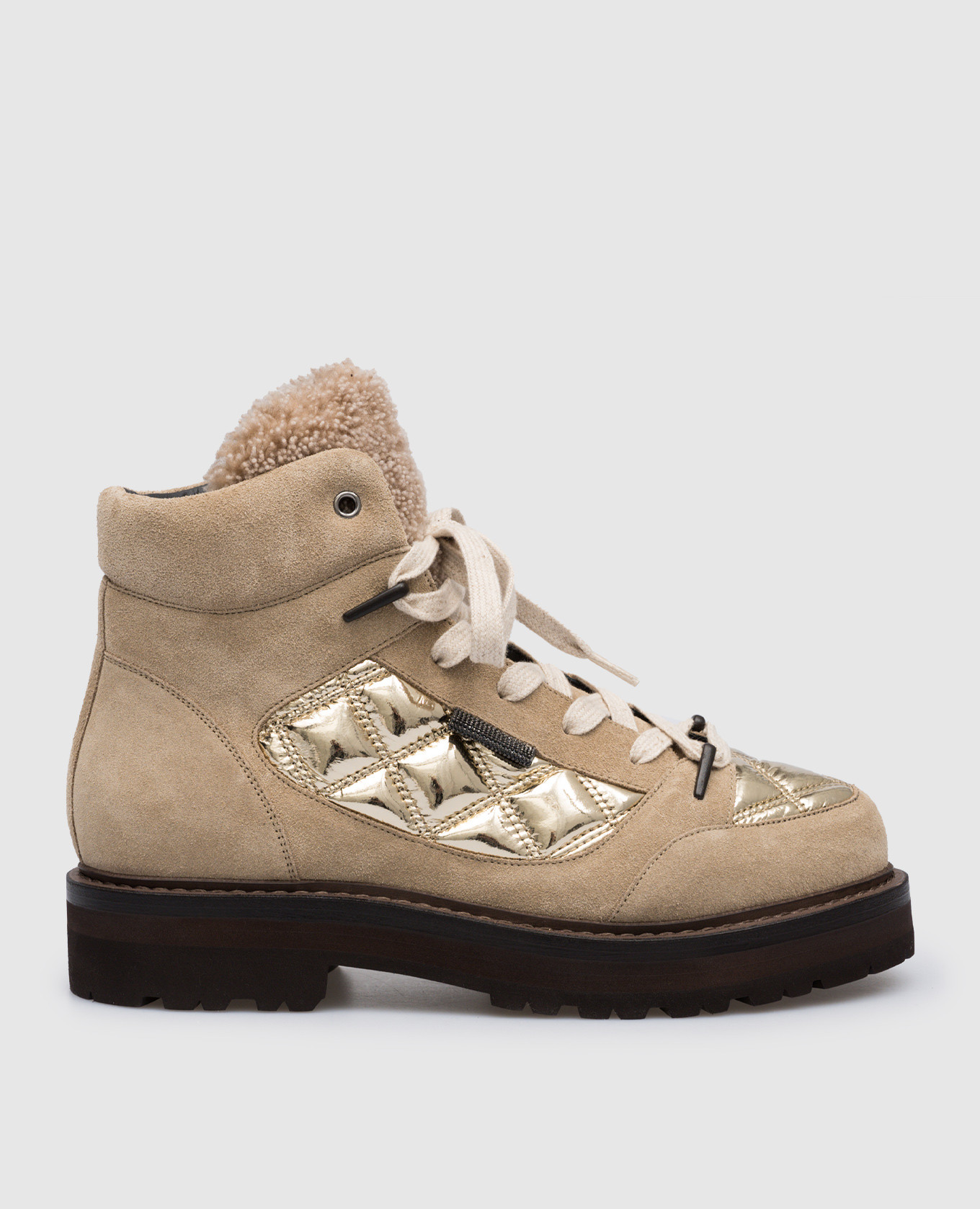 

Brown suede boots with gold inserts Brunello Cucinelli, Коричневый