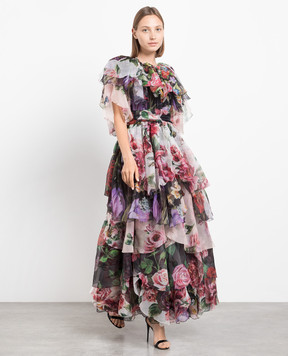 Dolce&Gabbana Floral printed silk maxi dress with frills F6D2ZTGDN77