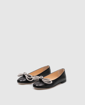 Mach&Mach Black double bow leather ballet flats with crystals R24S0380NAPBLK