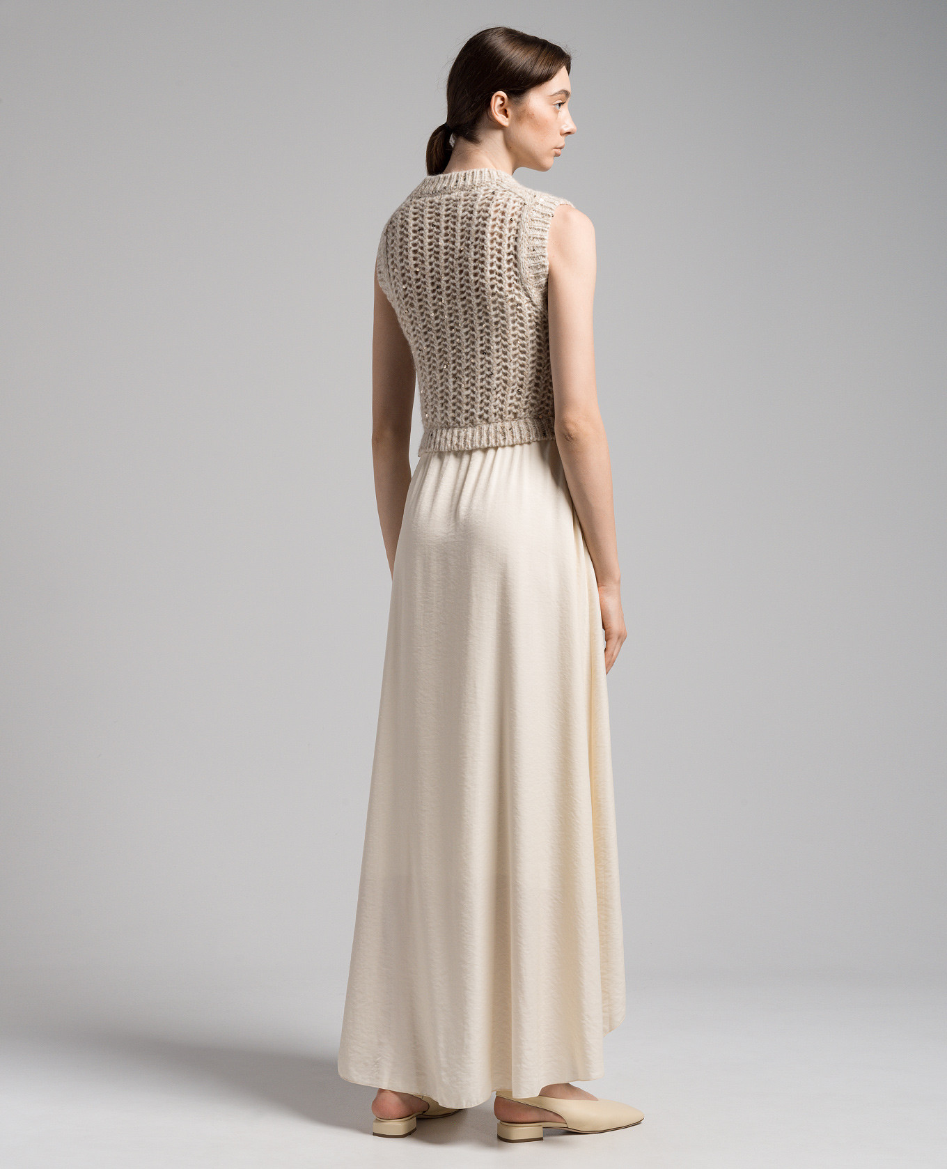 Beige combined dress with sequins Peserico 4