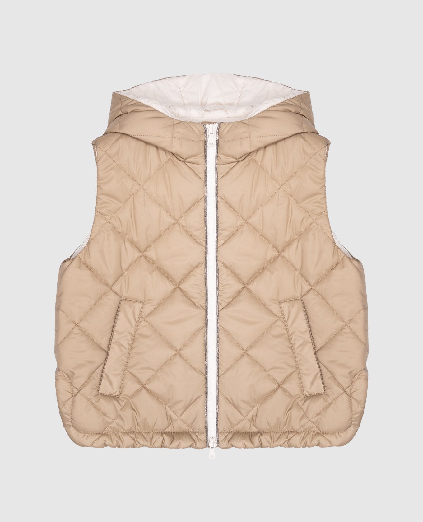 

Children's brown vest with a monil chain made of ecolathuni Brunello Cucinelli, Коричневый