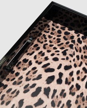 Dolce&Gabbana Black wooden tray with leopard print TC0107TCAIL
