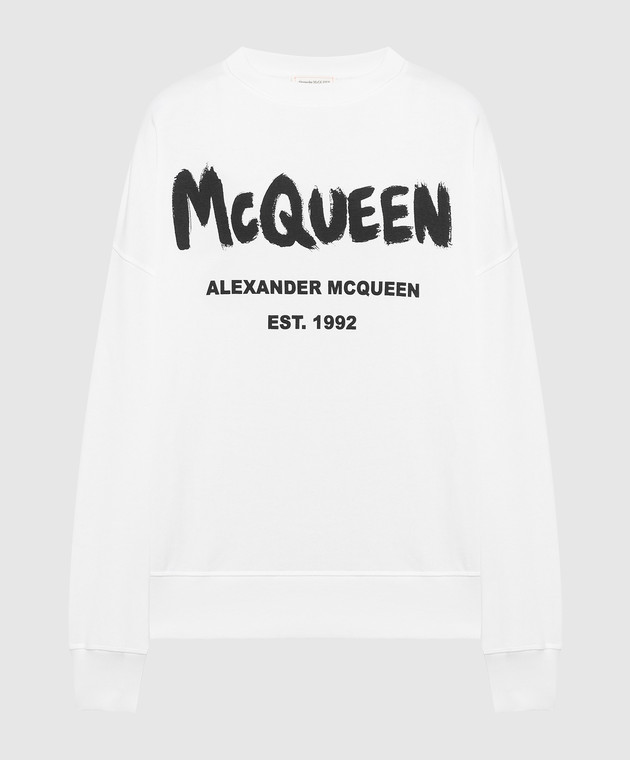 Alexander McQueen Felpa bianca con stampa Mcqueen Graffiti 659975QZADI acquista online su Symbol