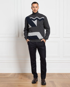 Kiton Gray patterned cashmere sweater UK1394W23