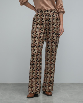 Casablanca Brown wool flared pants in Heart Jacquard pattern WF23TR17907