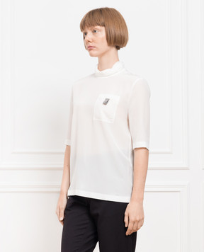 Brunello Cucinelli White silk blouse with eco-brass MP993BK430