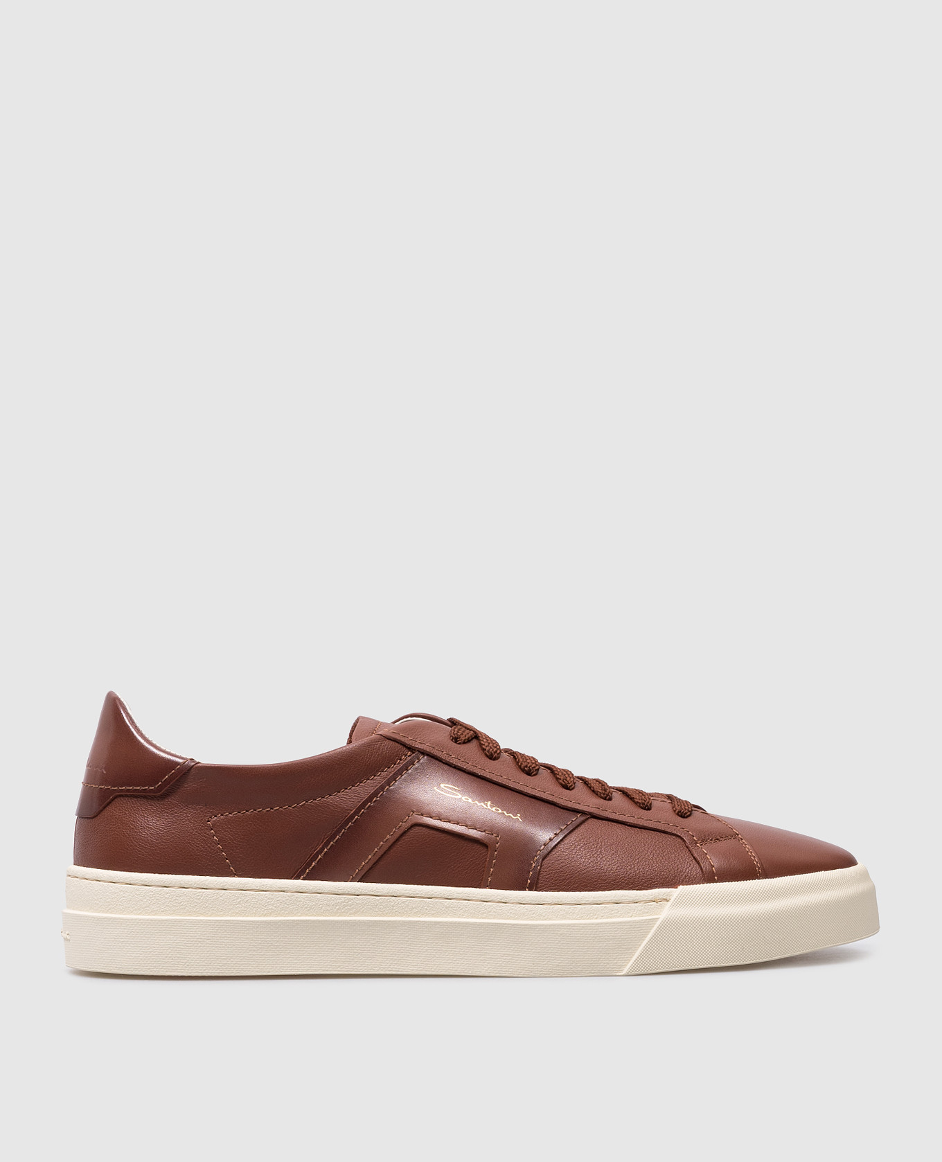 

Brown leather trainers with logo Santoni, Коричневый
