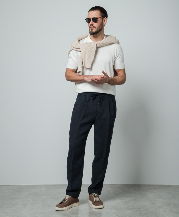 Brunello Cucinelli - Blue linen pants M243DE1710 - shop with
