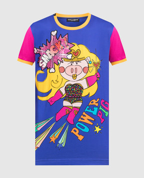 Dolce&Gabbana Blue Pig Supergirl Print T-Shirt F8K74ZHH7JB