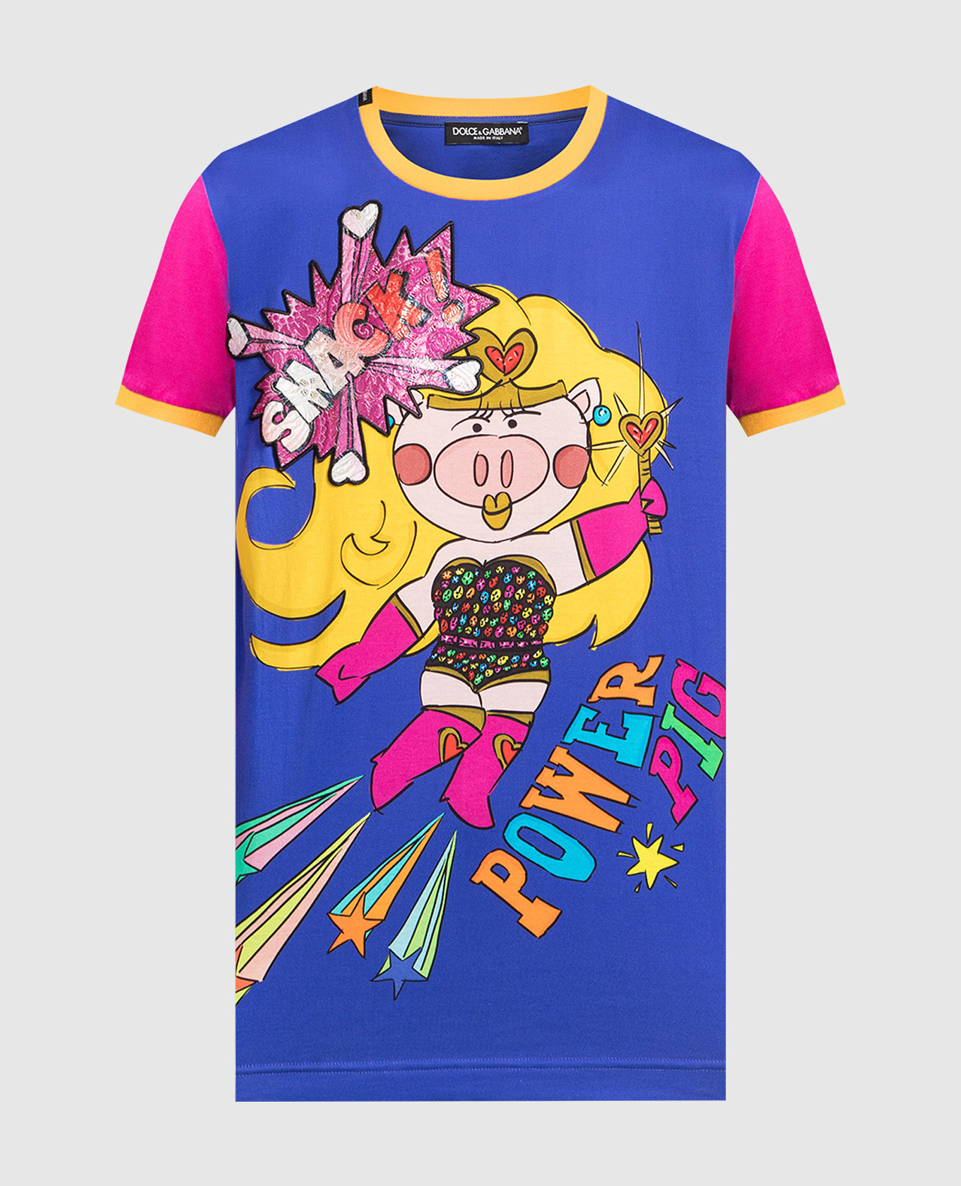 Blue pig supergirl print t-shirt dolce&gabbana