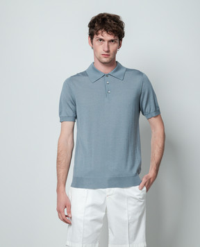 ISAIA Blue cashmere and silk polo shirt MG8024YP002