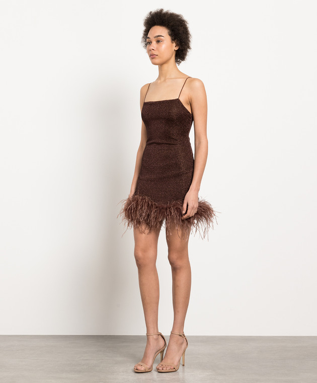 Oseree - Lumiere Plumage brown dress with lurex and ostrich feathers  LDS238LUREXPLUMAGE - shop with European delivery at Symbol