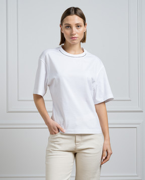 Brunello Cucinelli White t-shirt with monil chain made of ekolatuny M0T81EL330