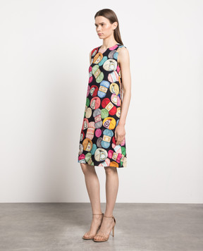 Dolce&Gabbana Black midi dress in a branded print F65H0TFSRLU