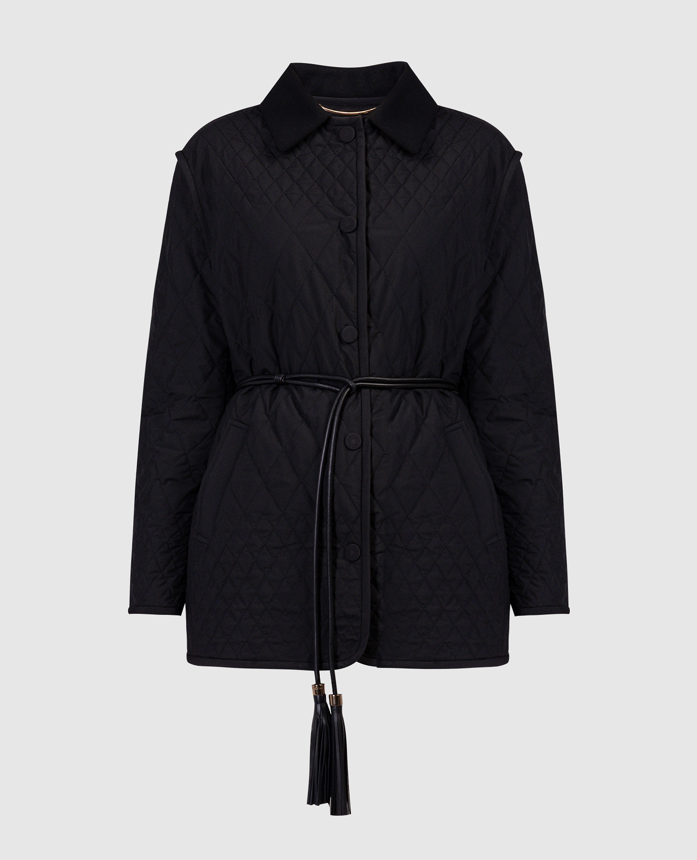 Black quilted jacket with a leather belt agnona