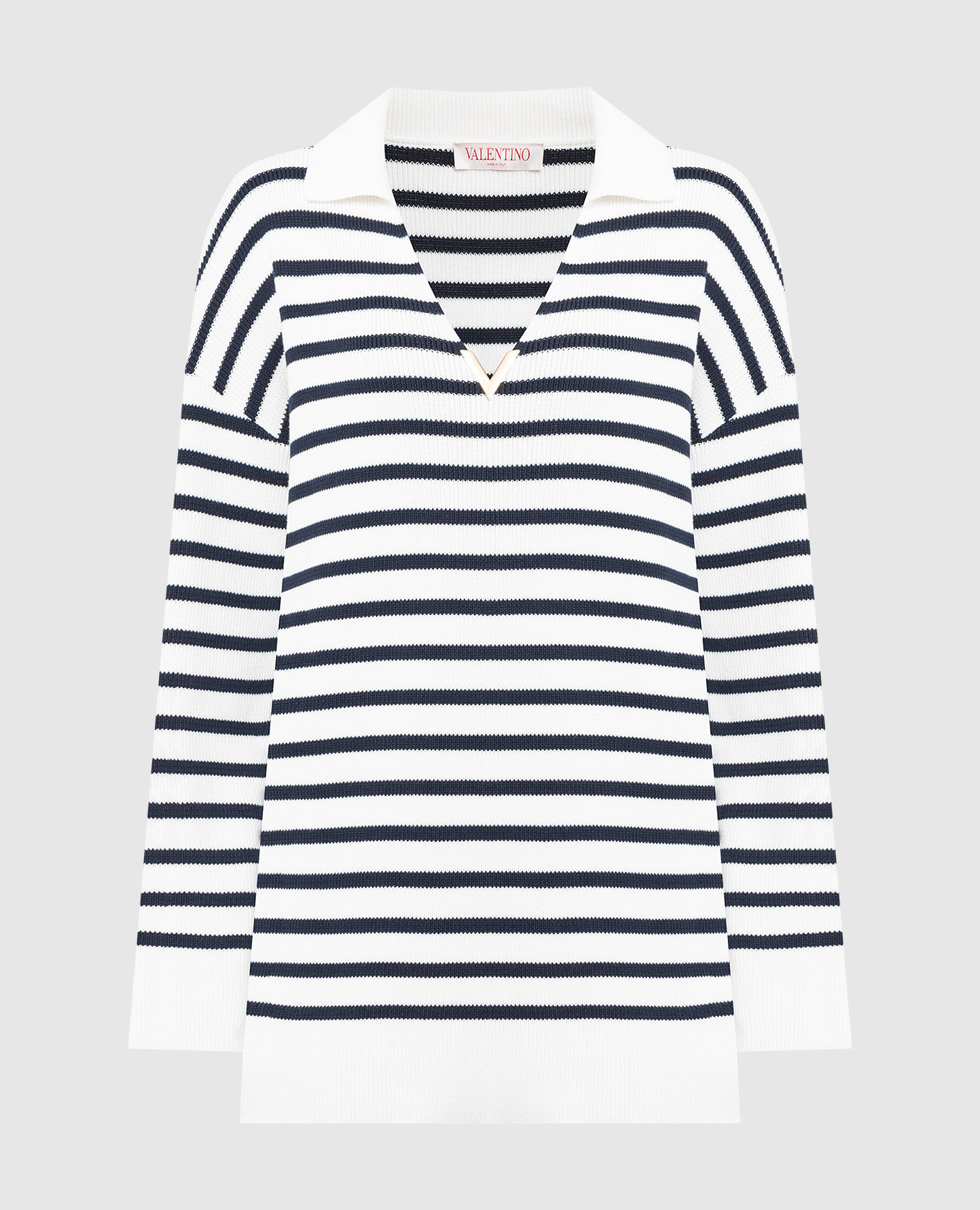 

White striped polo with metallic logo Valentino, Белый