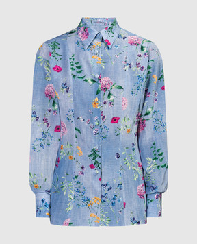 Ermanno Scervino Blue silk blouse with floral print D442K309UYF