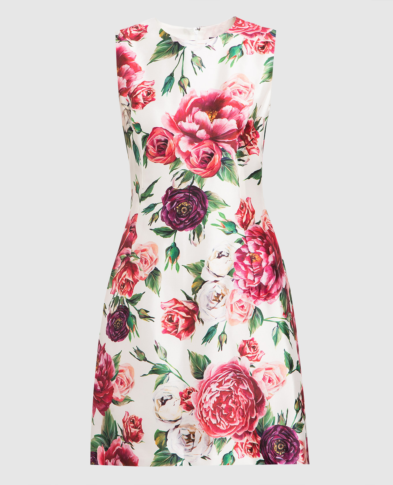 

White silk dress with Peony print Dolce&Gabbana