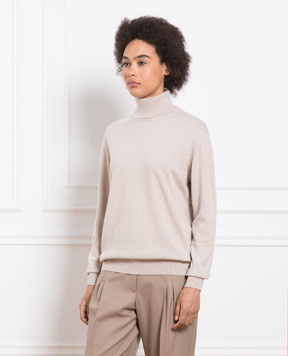Brunello Cucinelli Beige cashmere turtleneck with monil chain M12150103P