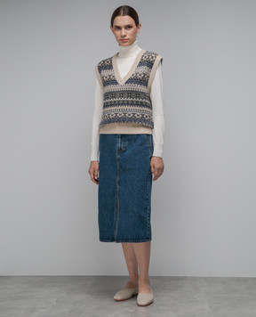 CO Beige vest made of cashmere in a jacquard pattern 7095CMR