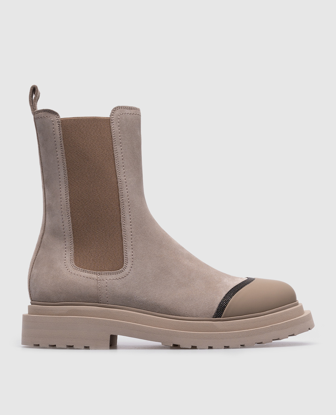

Gray suede chelsea boots with monil chain Brunello Cucinelli, Серый