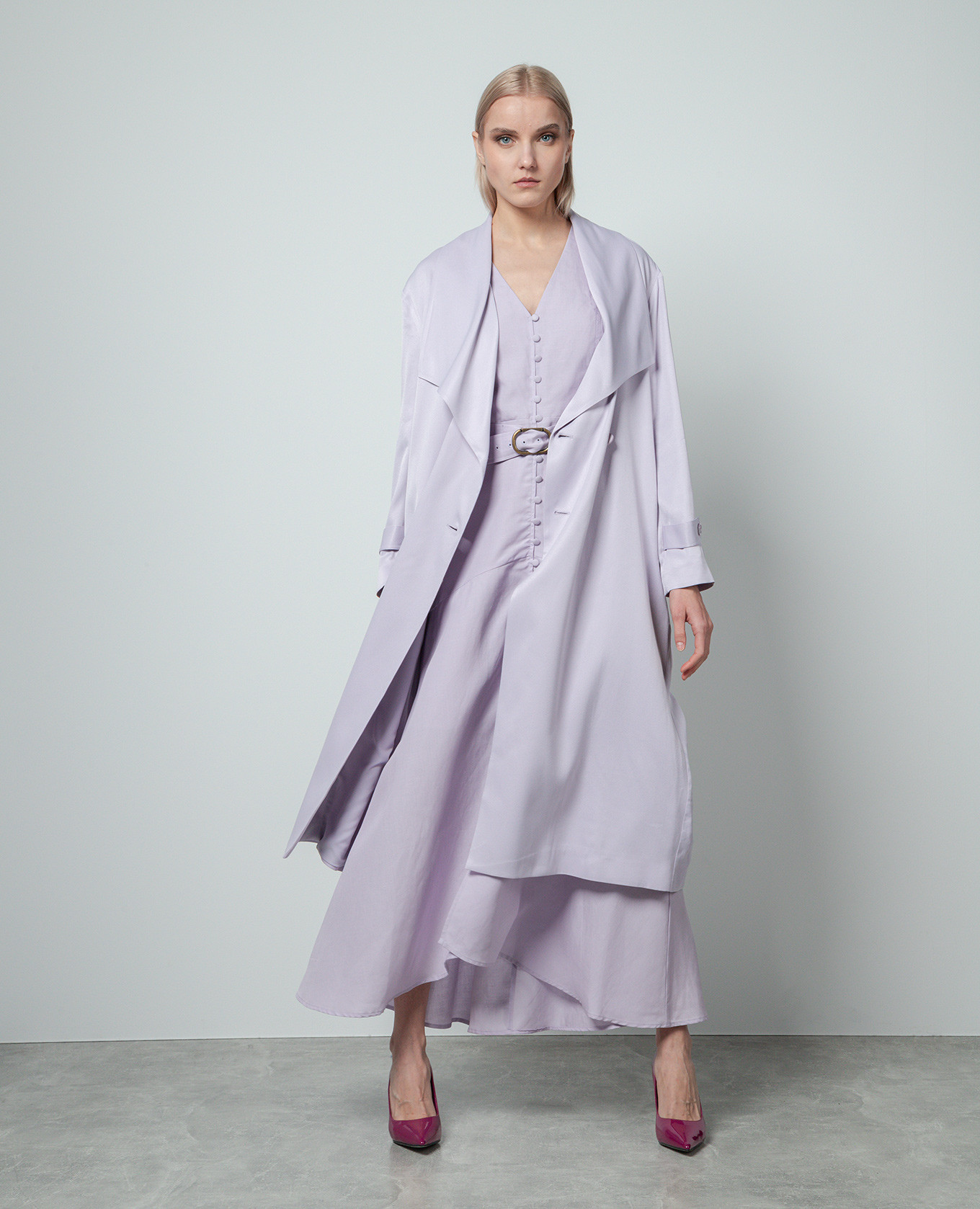 

Purple double-breasted trench coat with metallic logo Twinset, Violet