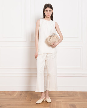 Max Mara White linen top with fringe BOBBIO