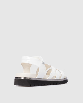 Zecchino D'oro Children's white patent leather sandals with contrasting soles F3666012829