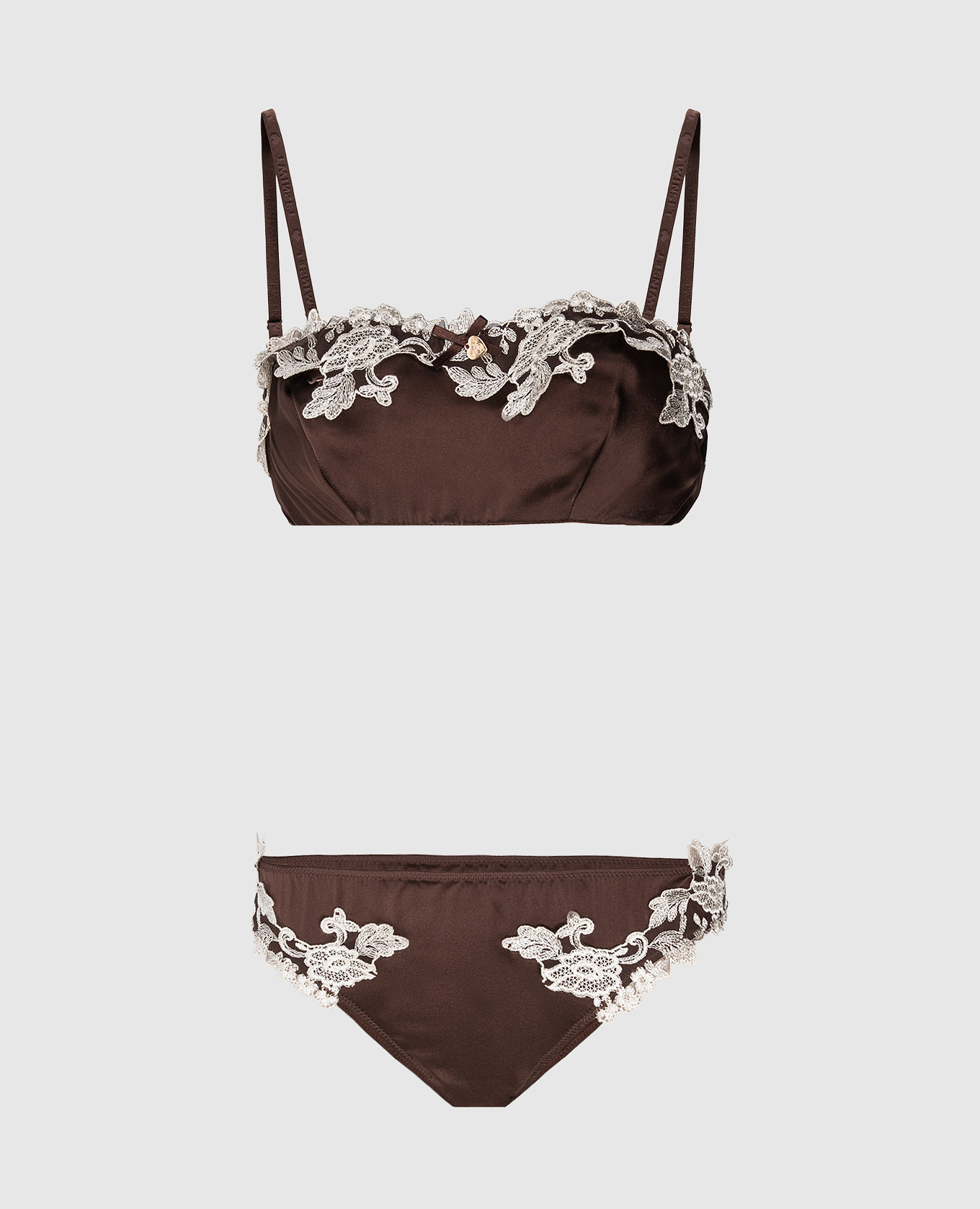 

Brown set of underwear made of silk with lace Twinset