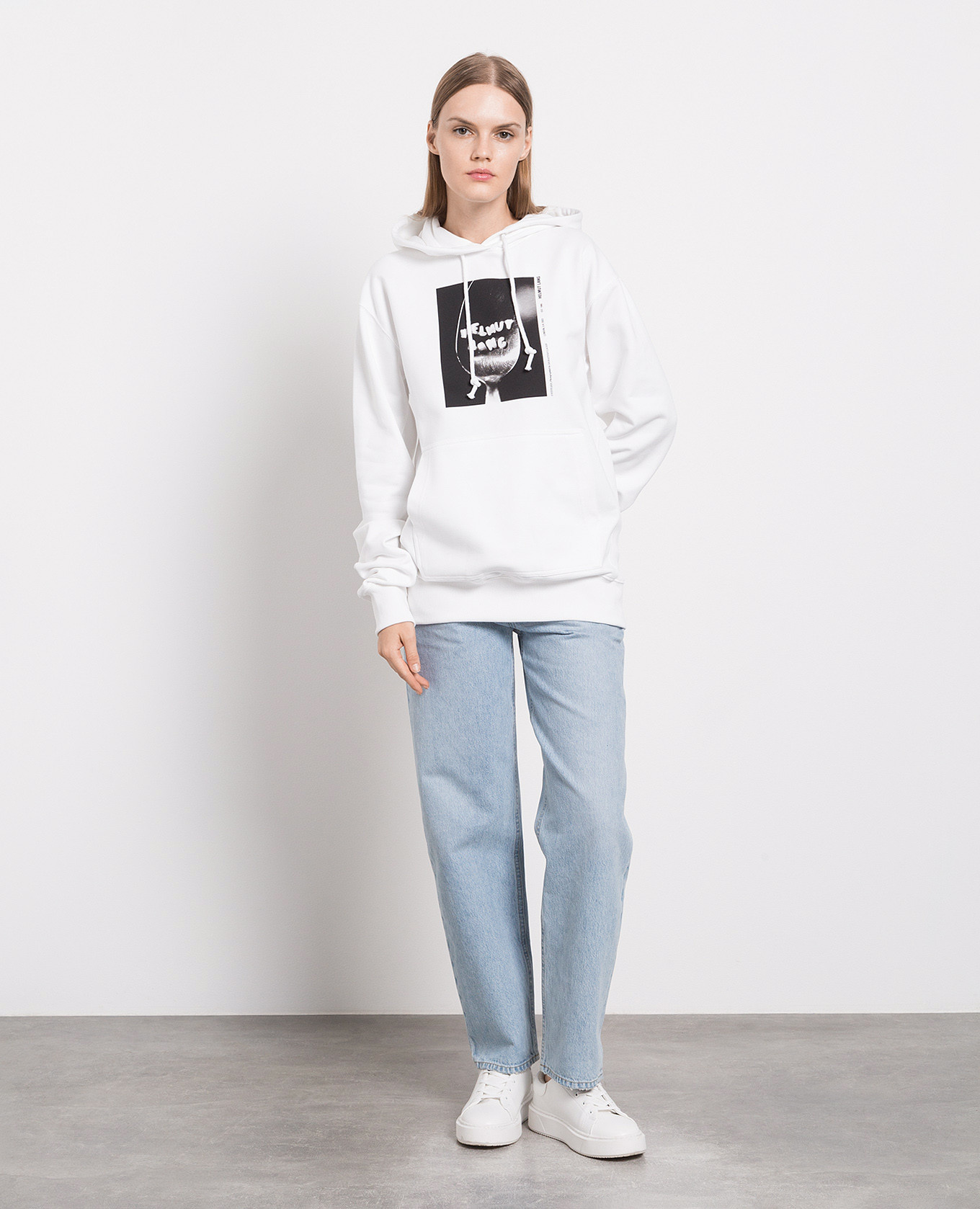 

White hoodie with a print Helmut Lang