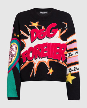 Dolce&Gabbana Black sweater in a pattern with patches FX079ZJAMON