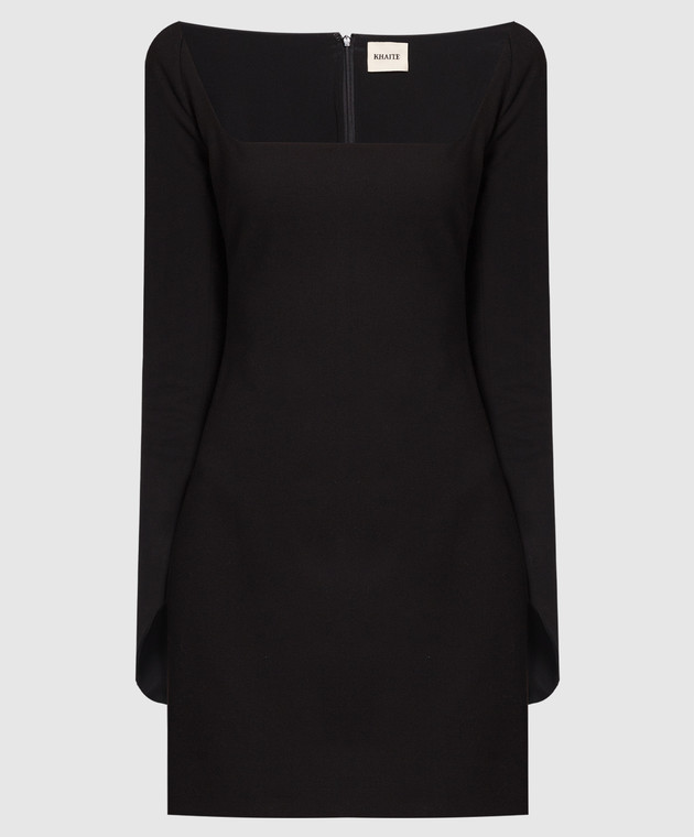 knee length dresses for ladies KHAITE Black Square Neck Mini Shift Dress