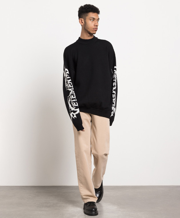 Vetements Maglia nera in lana con fantasia logo UE54KN160B