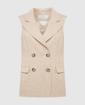 Peserico Beige double-breasted striped linen waistcoat S0310307554