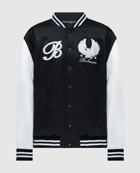 Balmain Black wool bomber jacket with logo embroidery CH1TF290PC15