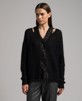 Twinset Black sweater with crystals and sequins 232TT3390