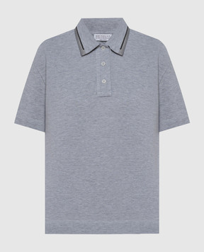 Brunello Cucinelli Gray polo shirt with monil chain M0T63EM415