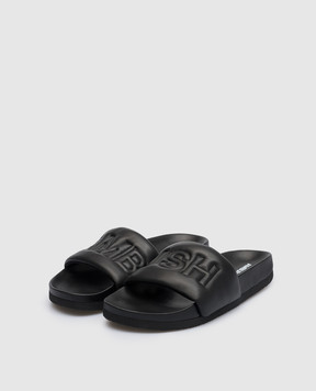 AMBUSH Black leather flip flops with embossed logo BMIC001S23LEA001