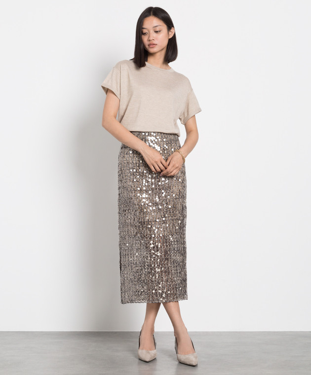Brunello Cucinelli★素敵！Striped Sequined Midi Skirt Brunello Cucinelli - Brown sequin midi skirt M059LG3187